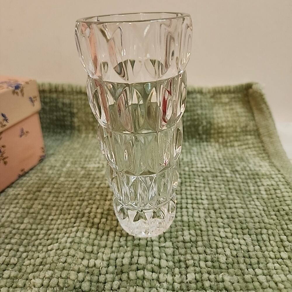 Vintage Karen Carson Crystal Vase in Box 5" Cut Glass Made in USA